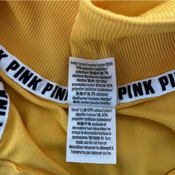 PINK VS Quarter Zip Up Track Jacket Gold w/ Blk Pink Ticking - Picture 9 of 11